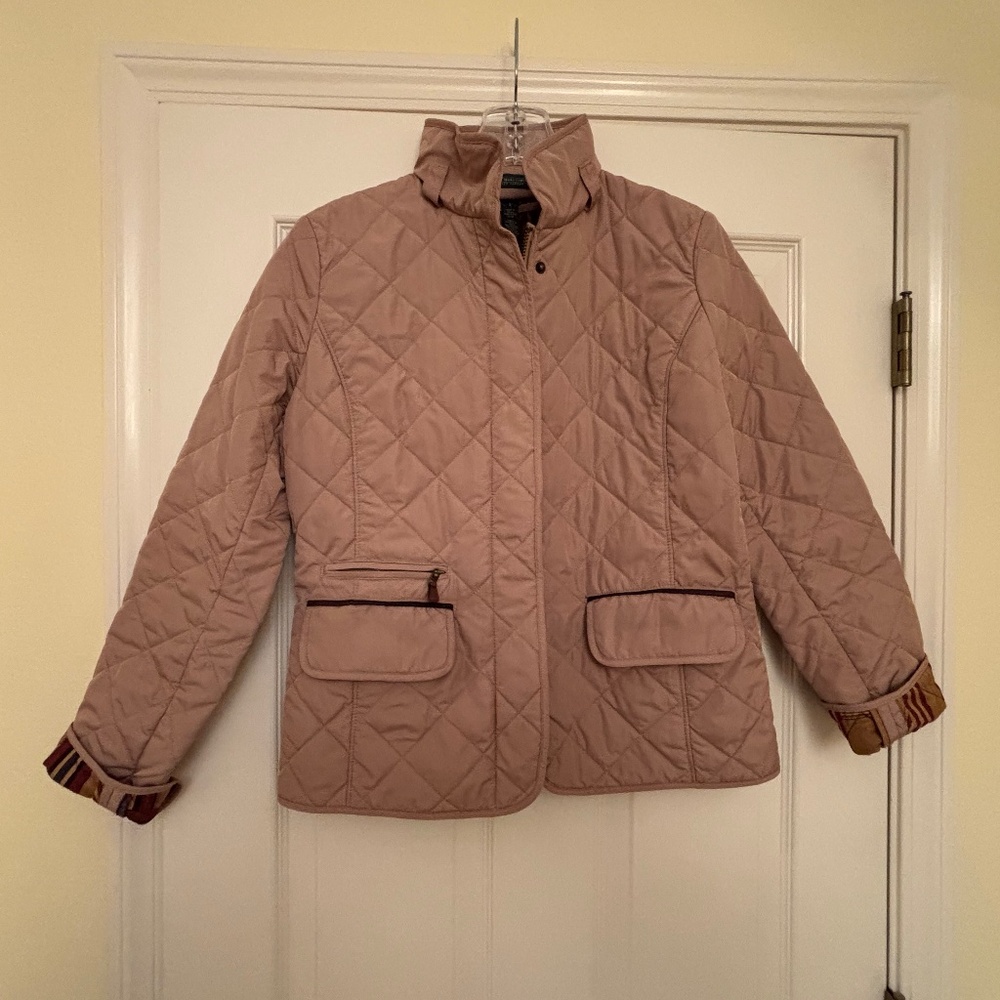 Lauren Jeans Co. Women’s Tan Quilted Jacket Brown Snap Pockets Sz S